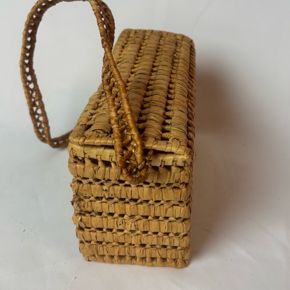 Vintage Woven Straw Box Bag Purse Handbag Natural Wicker - Picture 3 of 11